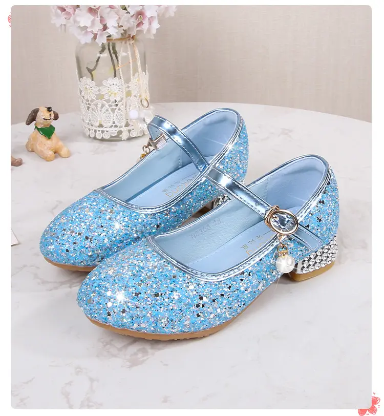 Children's High Heels Fashionable Piano Runway Performance Shoes Girls' Leather Shoes Princess Shoes Sequined Single Shoes