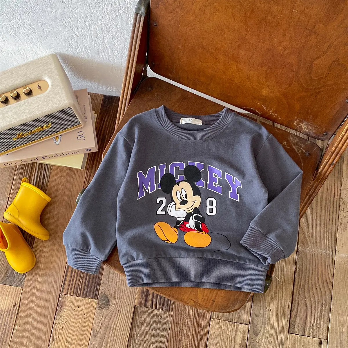 Disney Cartoon Mickey Mouse Children's Top, Boys And Girls Fashion Hoodie, Spring Casual Loose Fitting Children's Clothing