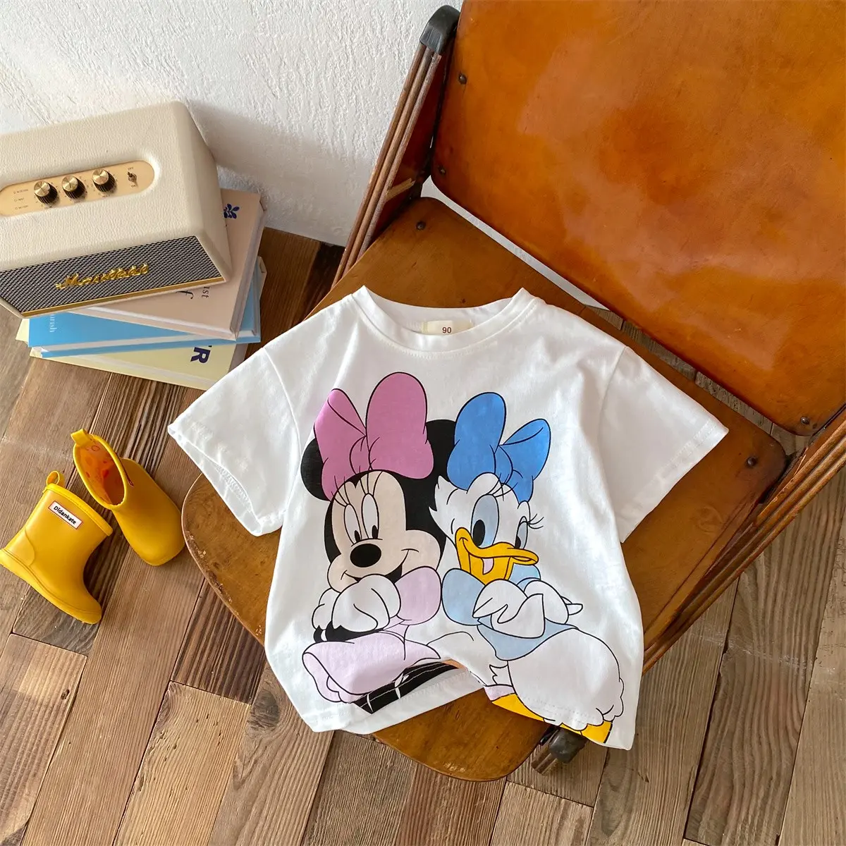 0-6-year-old Baby Boys And Girls Fashion Trend Short Sleeved Summer Round Neck Loose Kids Clothes Mickey Mouse Cartoon Top