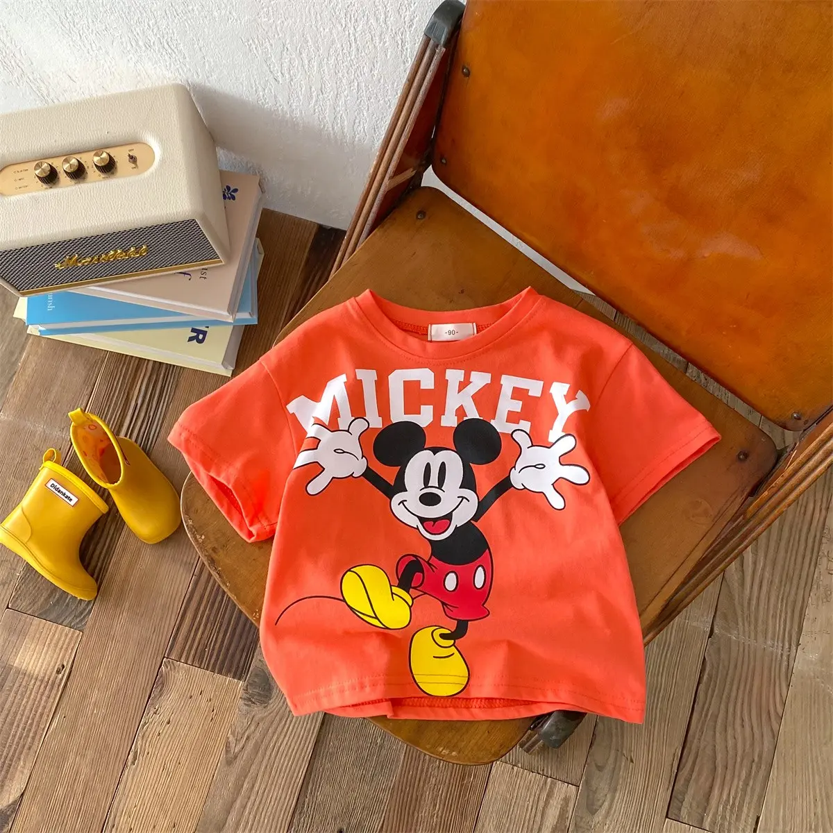 0-6-year-old Baby Boys And Girls Fashion Trend Short Sleeved Summer Round Neck Loose Kids Clothes Mickey Mouse Cartoon Top