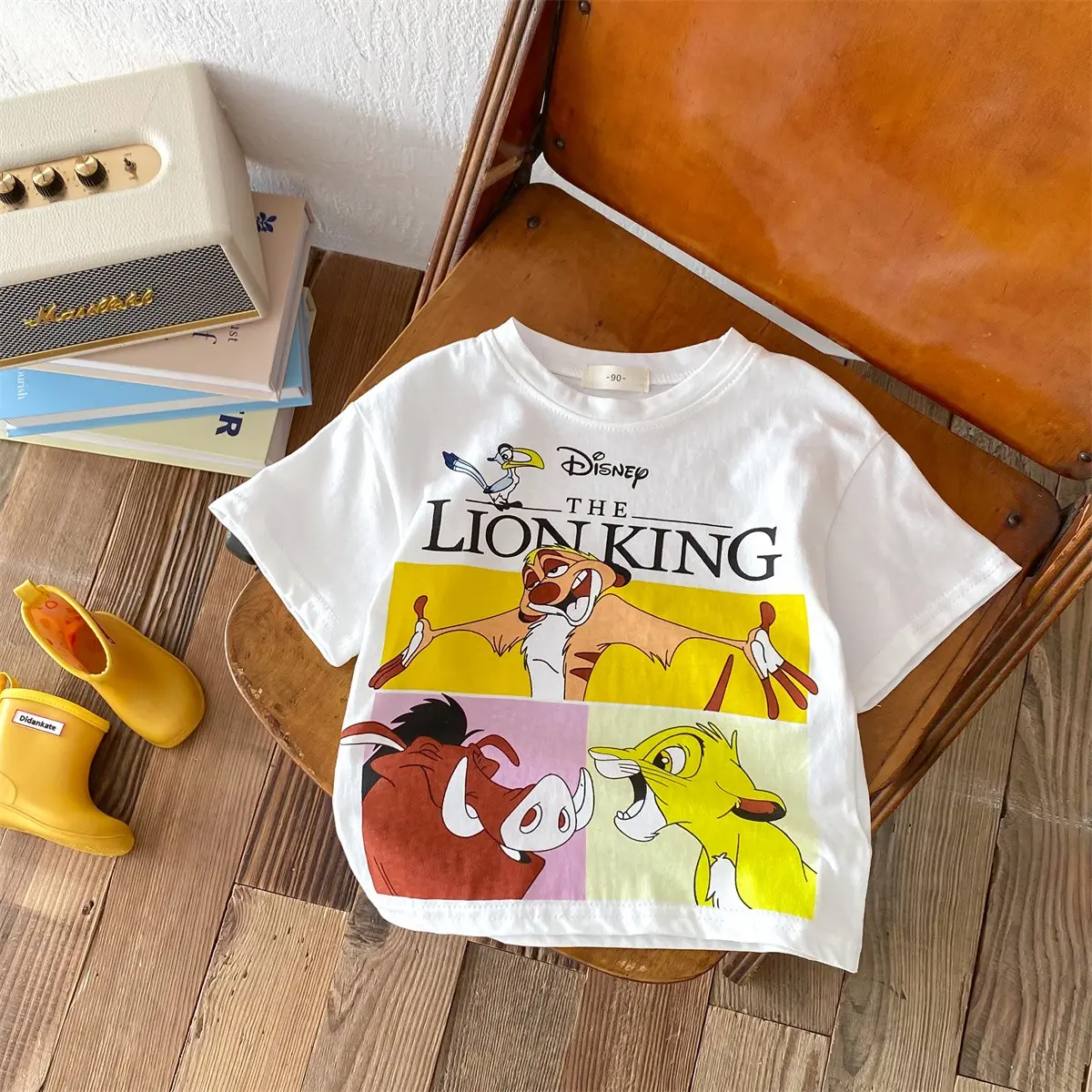 Comfortable T-shirt For Baby Boys And Girls  Summer Round Neck Loose Fitting Fashion T-shirt Cartoon Simba Printbaby Boy Clothes