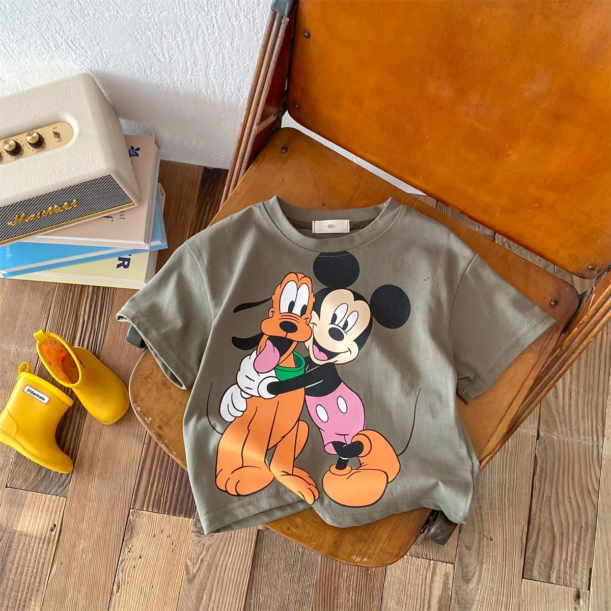 0-6-year-old Baby Boys And Girls Fashion Trend Short Sleeved Summer Round Neck Loose Kids Clothes Mickey Mouse Cartoon Top