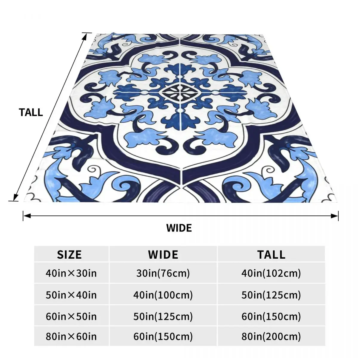 Blue Ornate Floral Mediterranean Sicilian Tile Blanket Fleece Sofa Throw Blanket For Couch Bedding Office Throws Bedspread Quilt