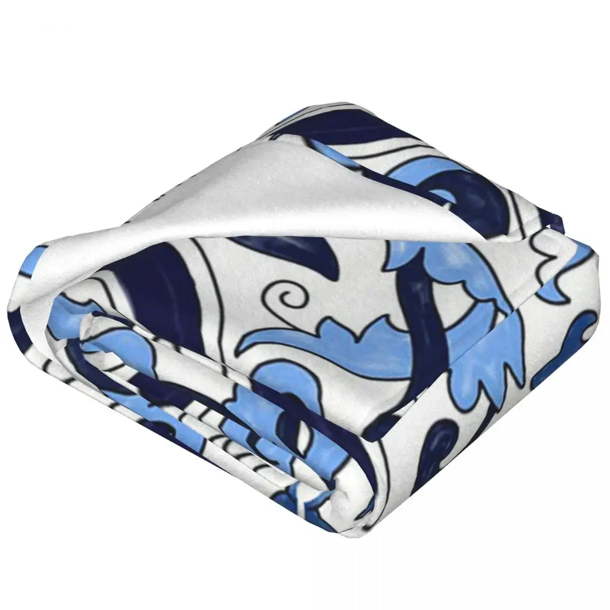 Blue Ornate Floral Mediterranean Sicilian Tile Blanket Fleece Sofa Throw Blanket For Couch Bedding Office Throws Bedspread Quilt