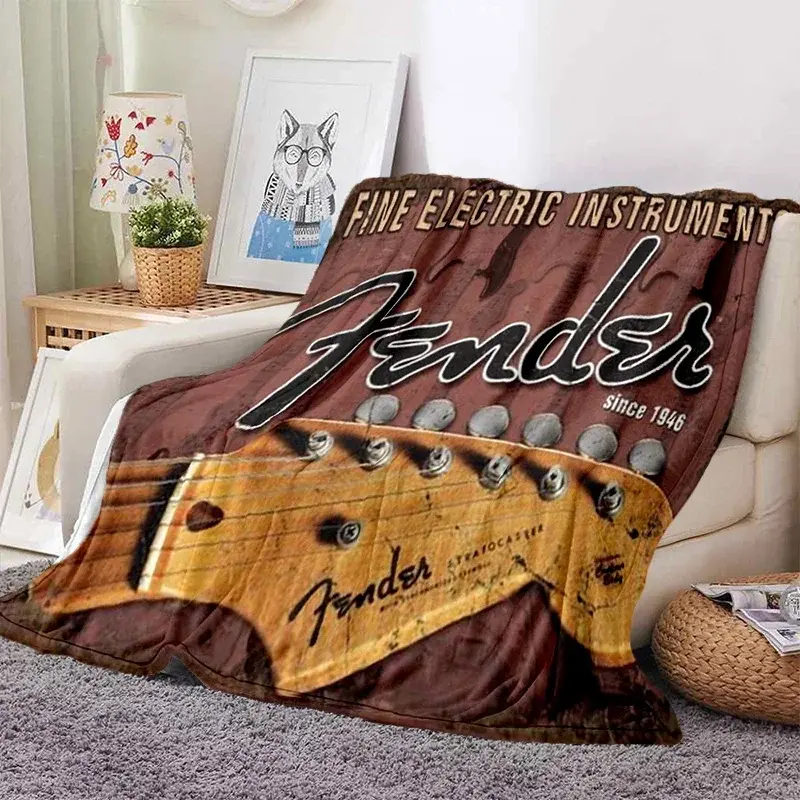 Rock fender guitarra impressa música ultra leve cobertor de pelúcia macio para sofá cama capa melhores presentes de escritório
