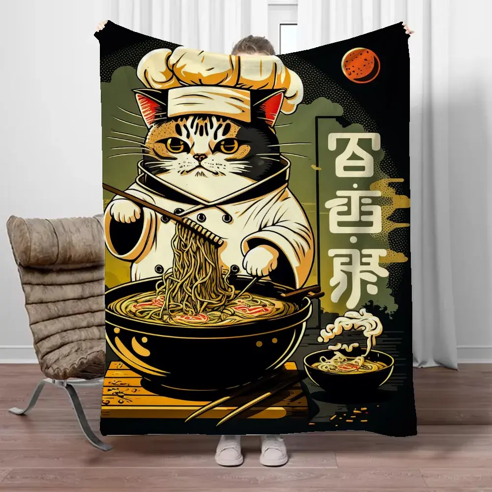Sushi Cat Plush Blanket, Toalha de praia xadrez fofa, Personagens personalizados, Interior de casa, Cobertores extragrandes