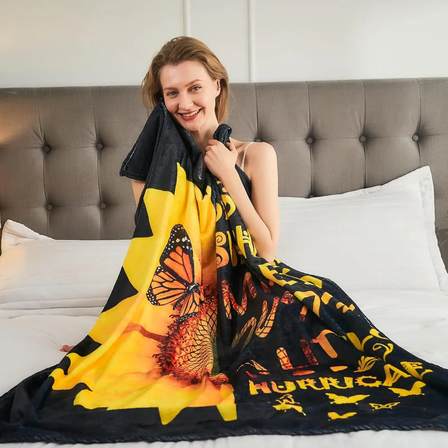 Sunflower Butterfly Blanket Soft Warm Light Comfortable Plush Blanket Bed Sofa Office Decoration Gift for Women...