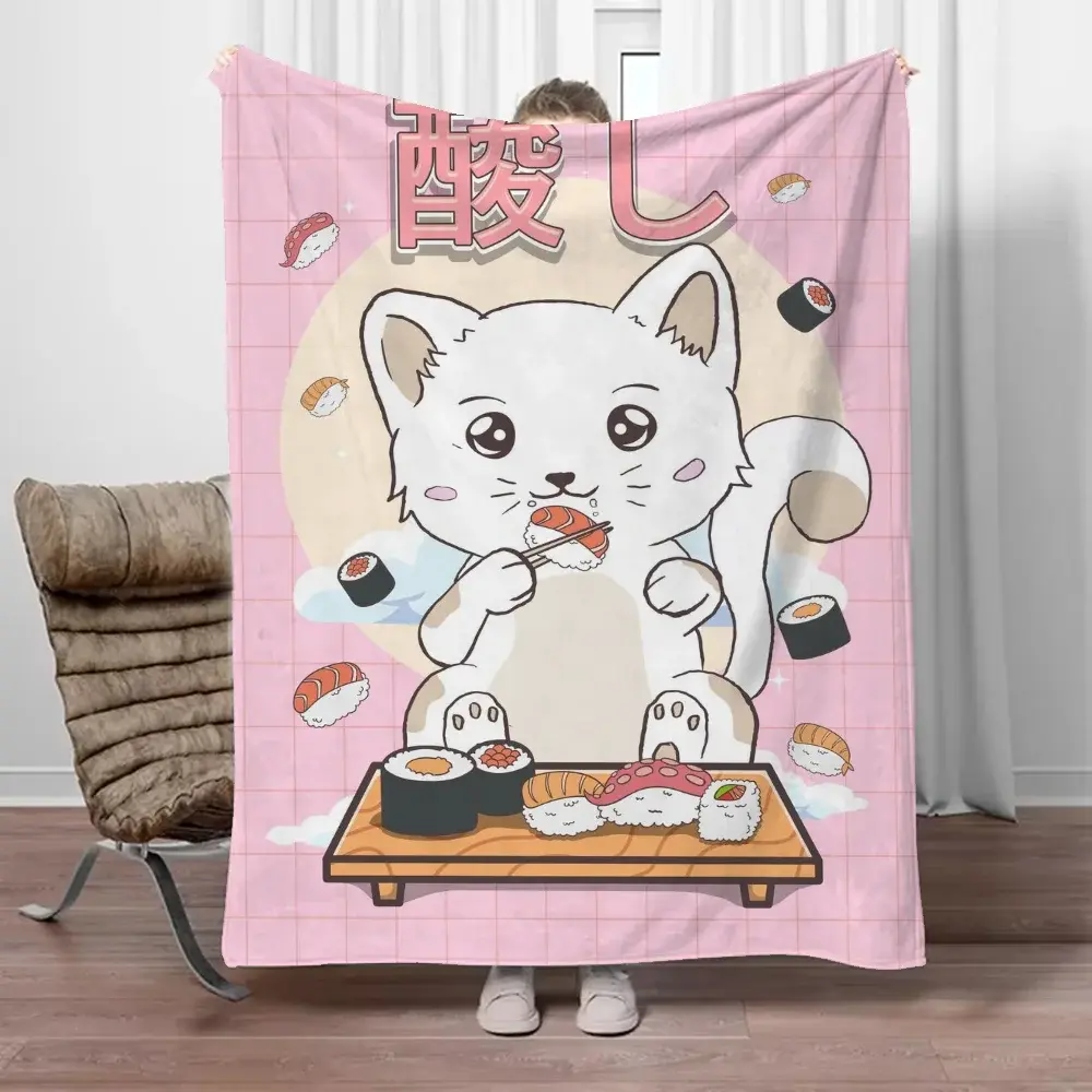 Cobertores grossos de Sushi Cat, Cobertor extragrande, Cobertores de cochilo de joelho xadrez, Casa e Decoração