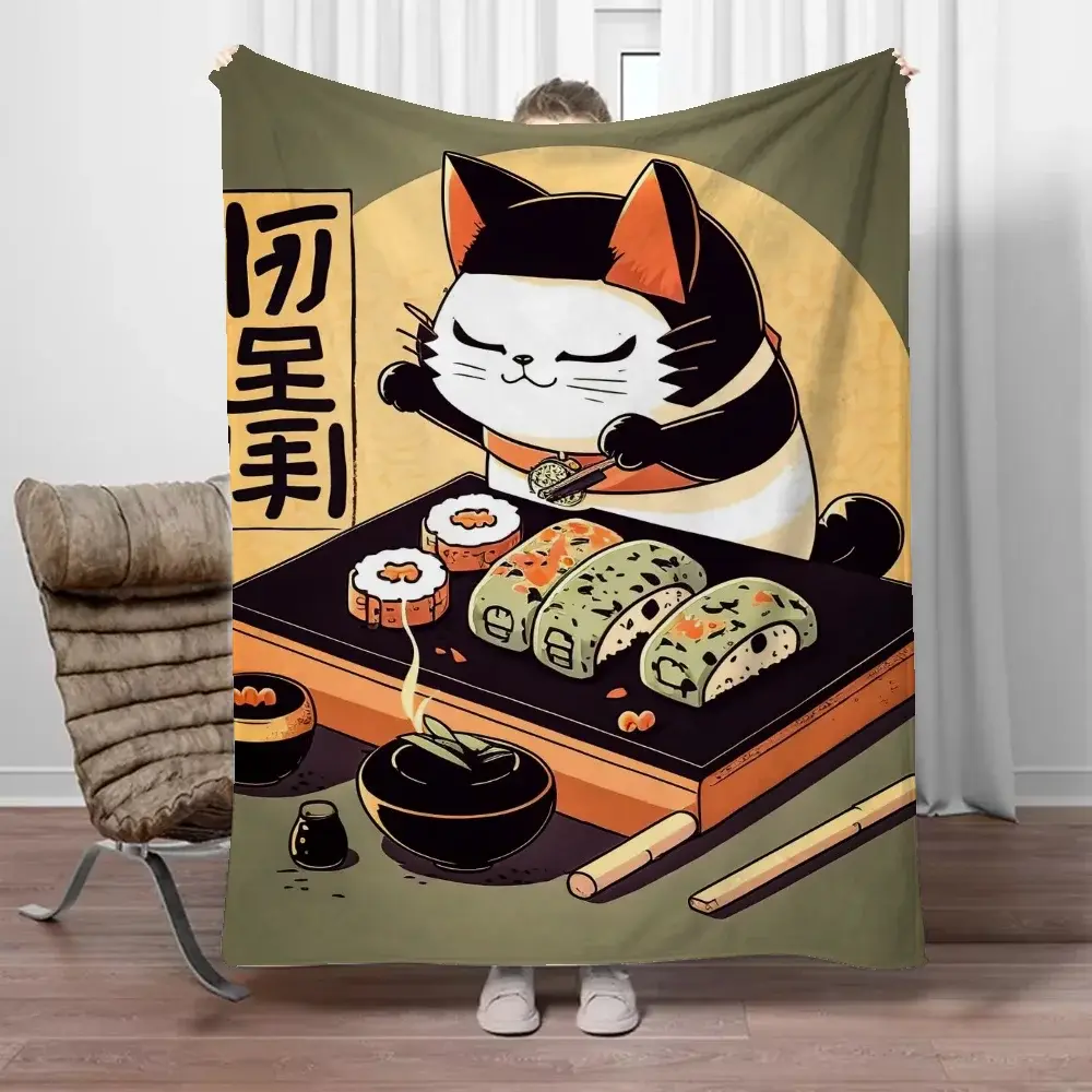 Cobertores grossos de Sushi Cat, Cobertor extragrande, Cobertores de cochilo de joelho xadrez, Casa e Decoração