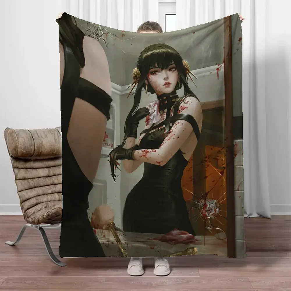 Cobertores Térmicos Família Spy X para Cama, Cobertor para Sofá de Piquenique, Xadrez de Malha para Casa e Decoração Inverno