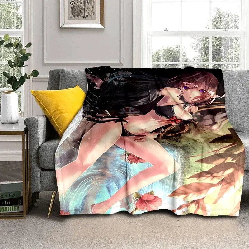 Quente anime sexy menina macio sofá cama jogando cobertores de piquenique dos desenhos animados cobertor de flanela moderna