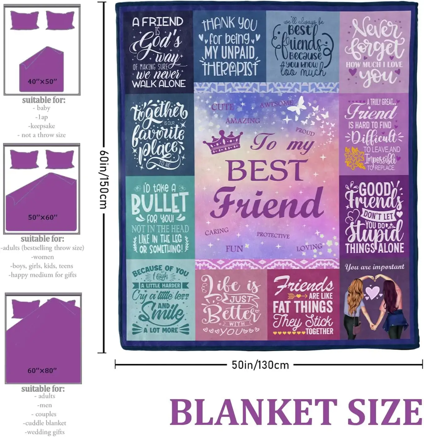 Best friend female gift, best friend birthday gift blanket, super comfortable and soft blanket