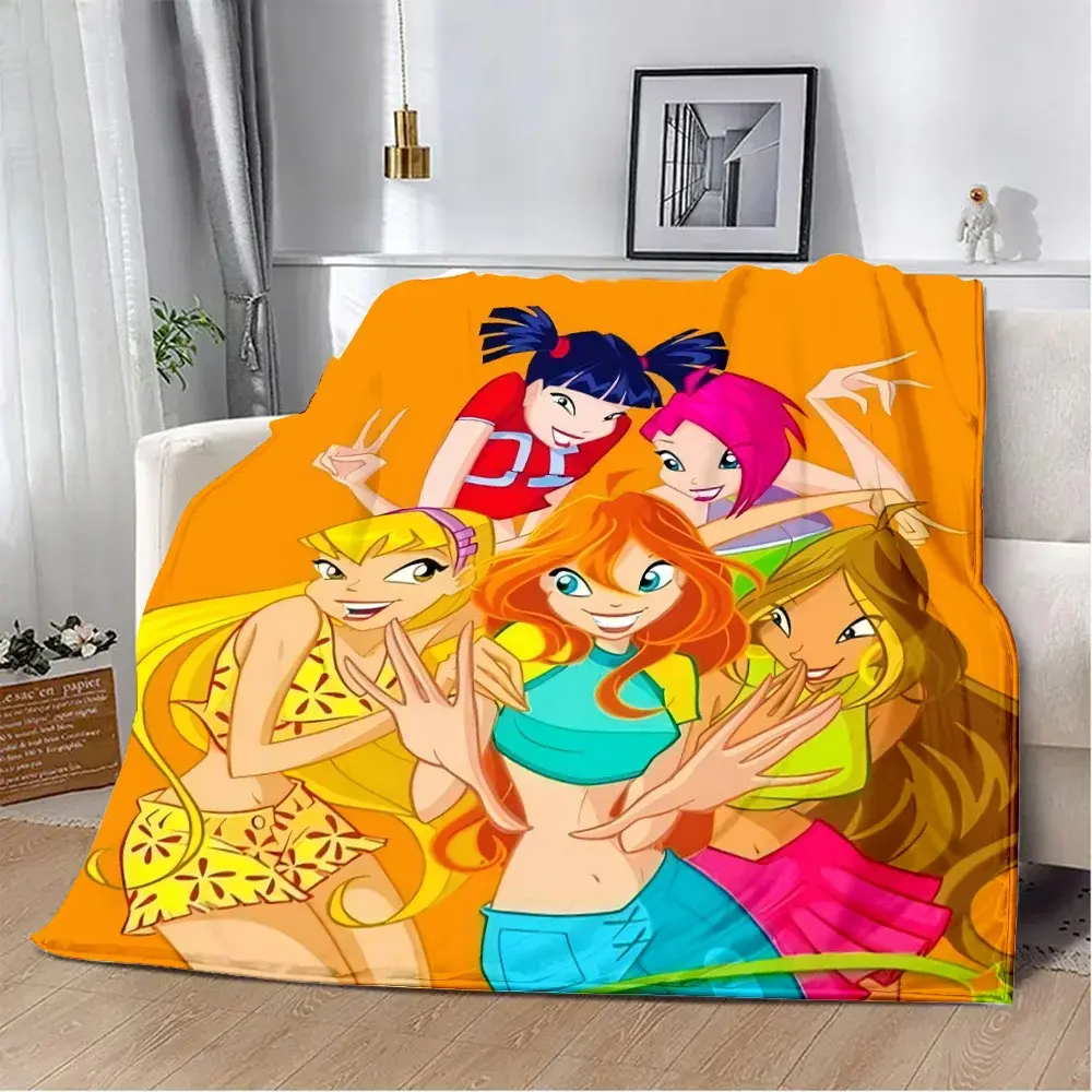 Anime W-Winx Clubs Cobertor impresso para meninas, cobertores de piquenique quentes, macios e confortáveis, viagem para casa