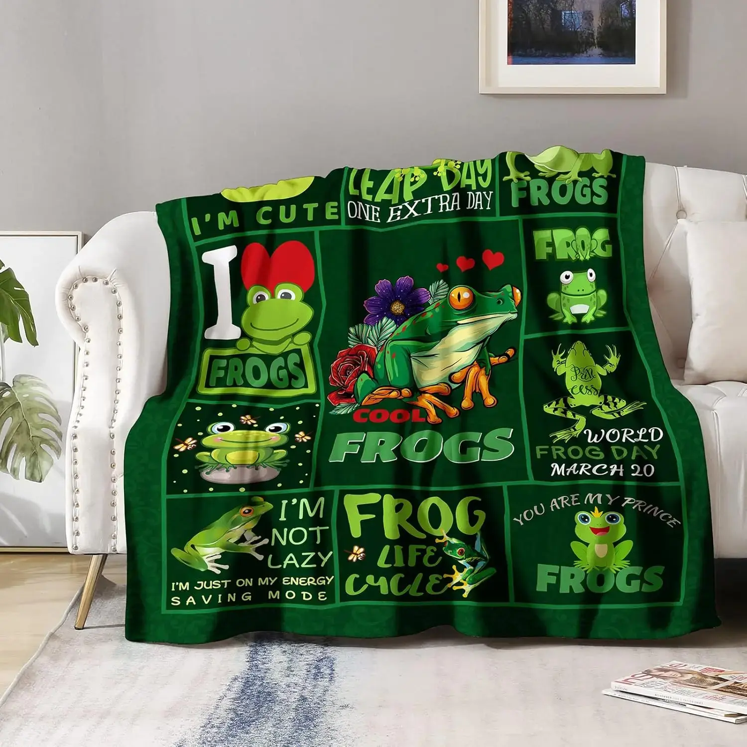 Frog Blanket Gift, Cute Decoration for Kids, Turtle, Dinosaur, Dolphin, Shark, Soft Plush Lightweight Cozy Throw Blanket