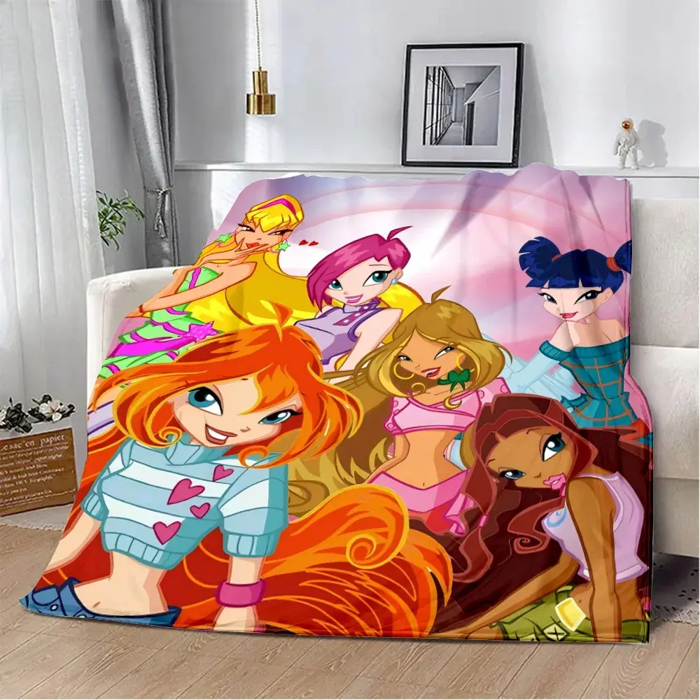 Anime W-Winx Clubs Cobertor impresso para meninas, cobertores de piquenique quentes, macios e confortáveis, viagem para casa