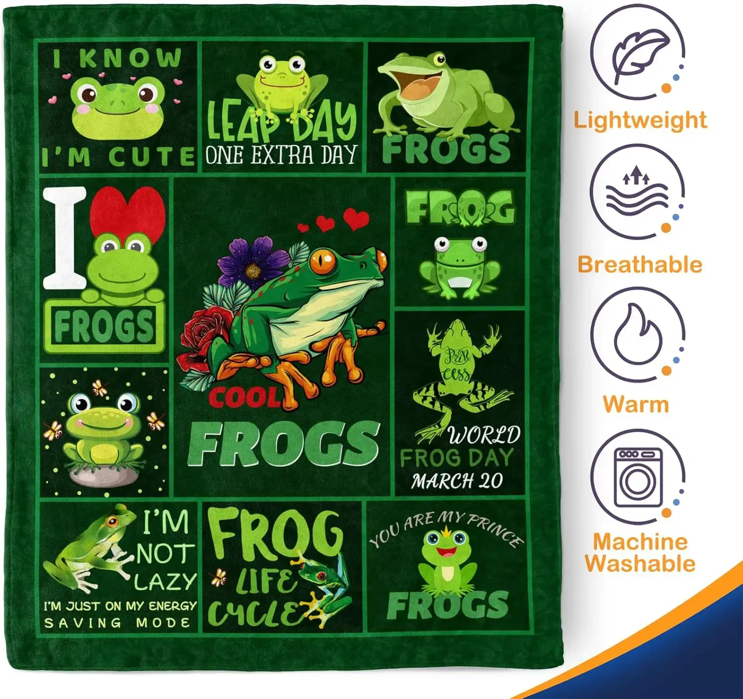 Frog Blanket Gift, Cute Decoration for Kids, Turtle, Dinosaur, Dolphin, Shark, Soft Plush Lightweight Cozy Throw Blanket