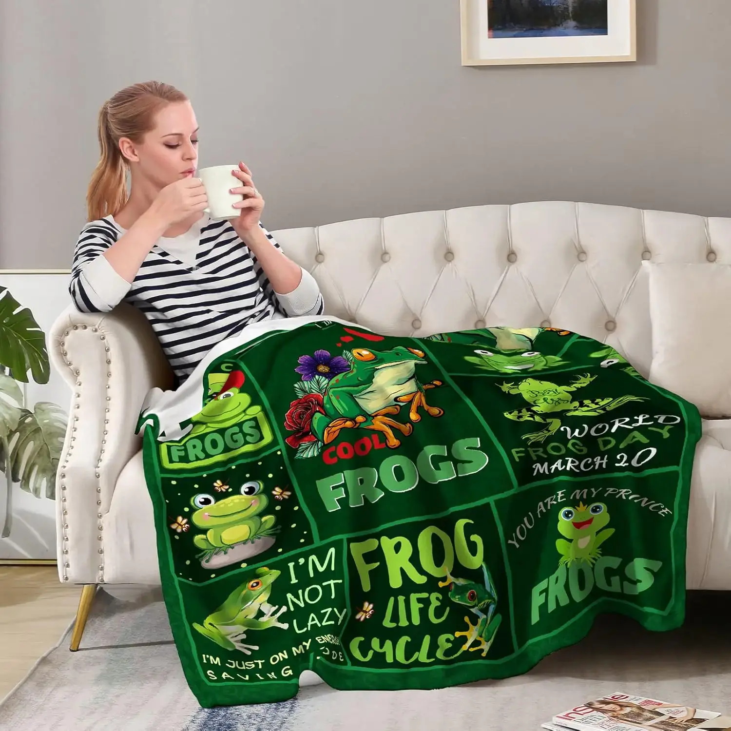Frog Blanket Gift, Cute Decoration for Kids, Turtle, Dinosaur, Dolphin, Shark, Soft Plush Lightweight Cozy Throw Blanket