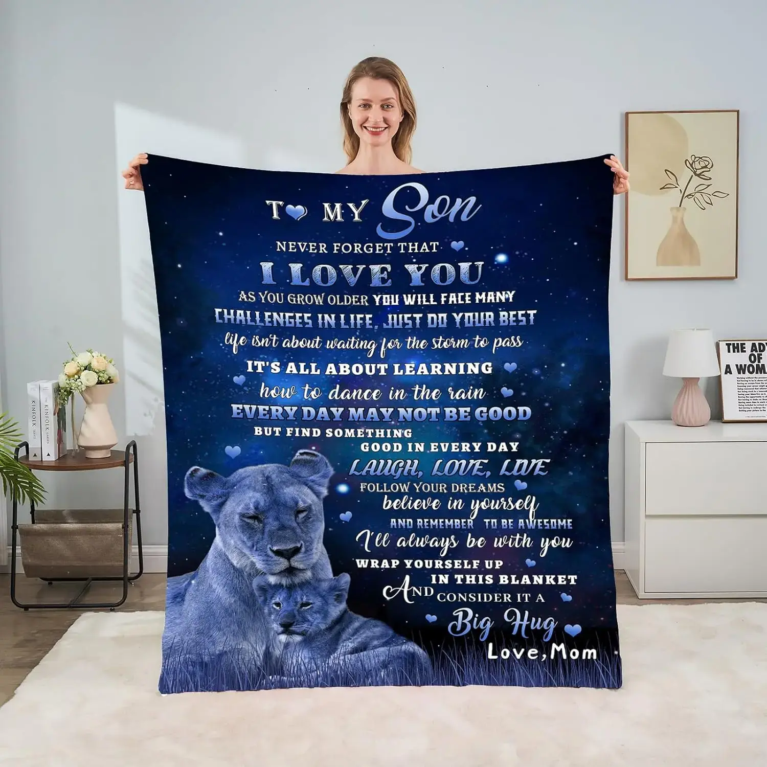 Gift from mom to son, lion blanket, I love you, gift from mom and dad to son, blanket, suitable for bedroom, bed and sofa