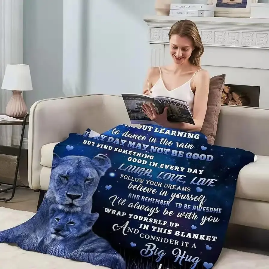 Gift from mom to son, lion blanket, I love you, gift from mom and dad to son, blanket, suitable for bedroom, bed and sofa
