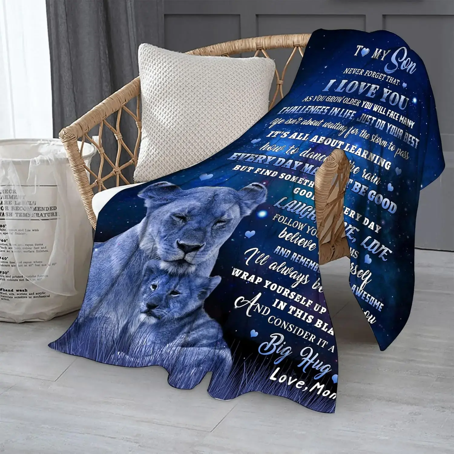 Gift from mom to son, lion blanket, I love you, gift from mom and dad to son, blanket, suitable for bedroom, bed and sofa