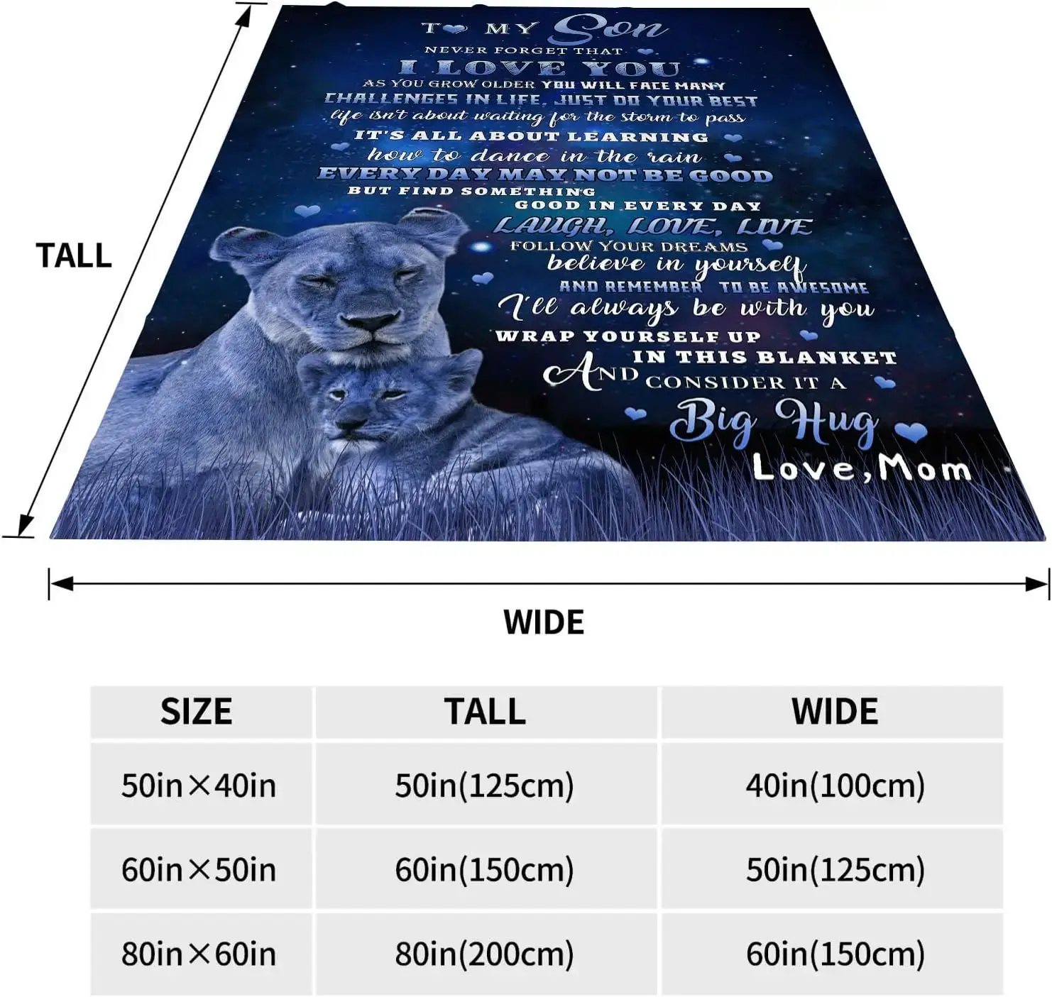 Gift from mom to son, lion blanket, I love you, gift from mom and dad to son, blanket, suitable for bedroom, bed and sofa