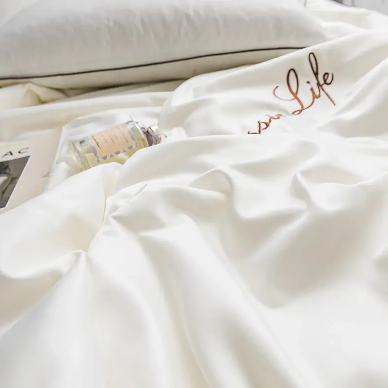 Washed Silk Summer Quilt, 100% Silk, Embroidery Smooth, Ice Cooling Comforter for Bed, Silky Solid Blanket, Soft and Cool