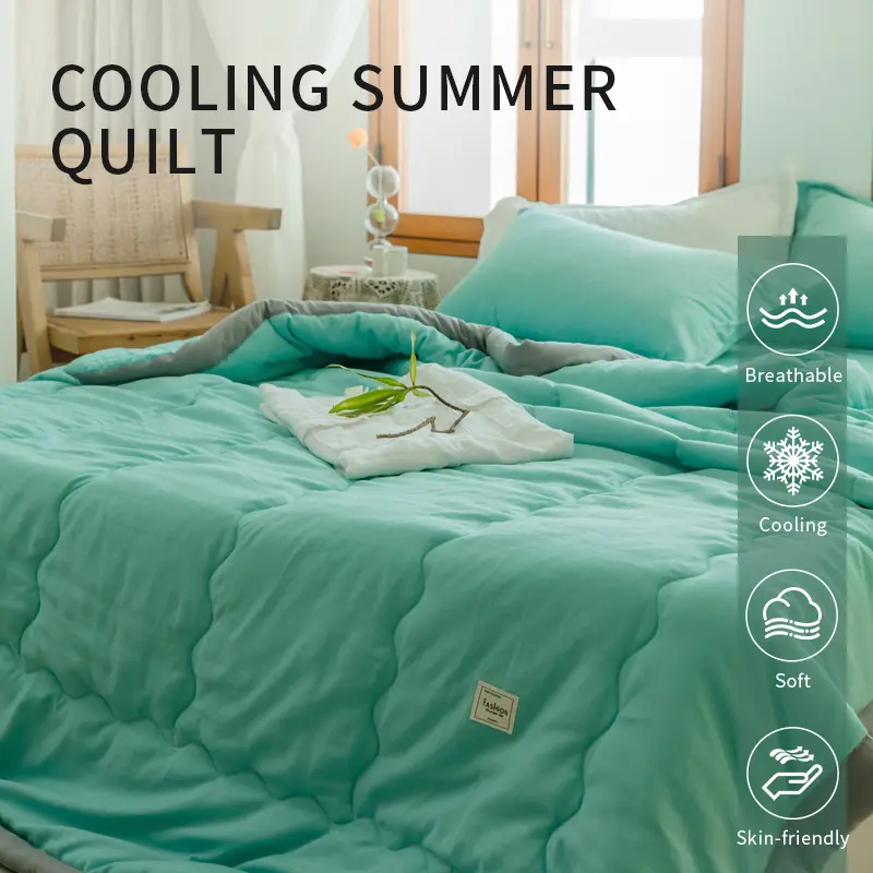 2025 new Japanese polyester cotton quilted summer quilt skin-friendly washable light luxury style solid color lightweight