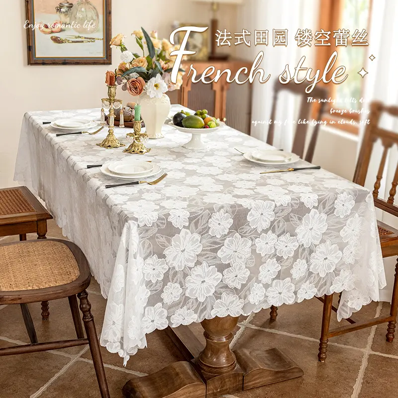 2024 French Country Chic Design Elegant Lace Tablecloth for Wedding Restaurant Dining Table Decoration
