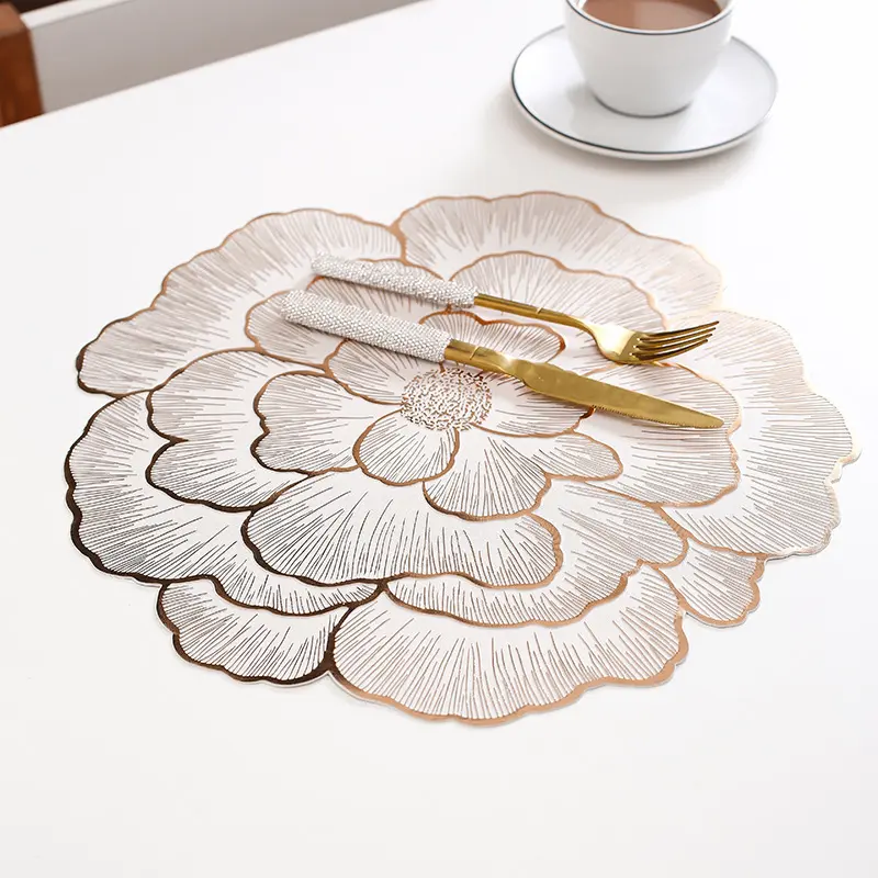 1/4/10PCS PVC Flower Shaped Placemats Dining Decorative Heat Resistant Table Pad Coasters Home Party Wedding Christmas Gift