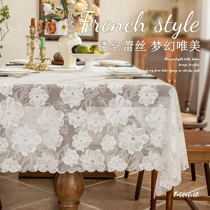 2024 French Country Chic Design Elegant Lace Tablecloth for Wedding Restaurant Dining Table Decoration