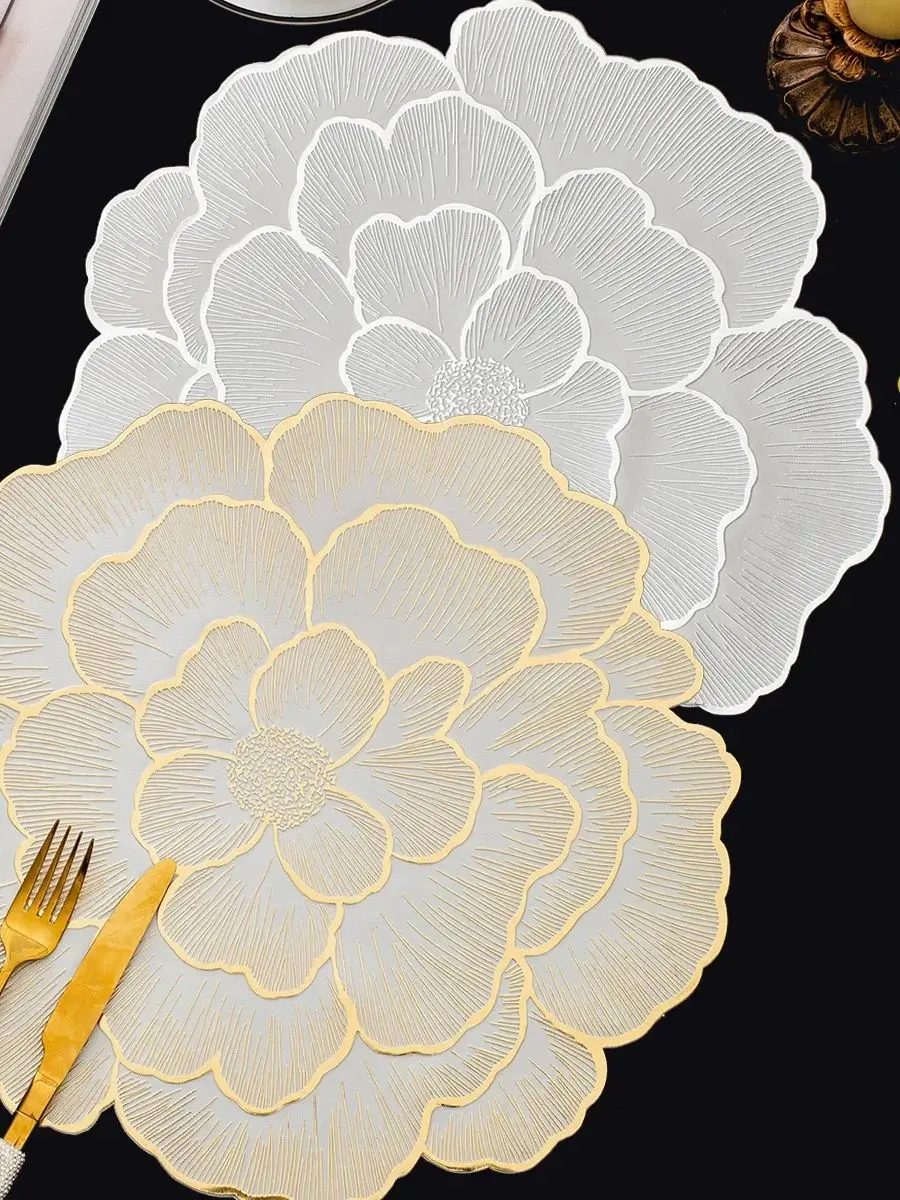 1/4/10PCS PVC Flower Shaped Placemats Dining Decorative Heat Resistant Table Pad Coasters Home Party Wedding Christmas Gift