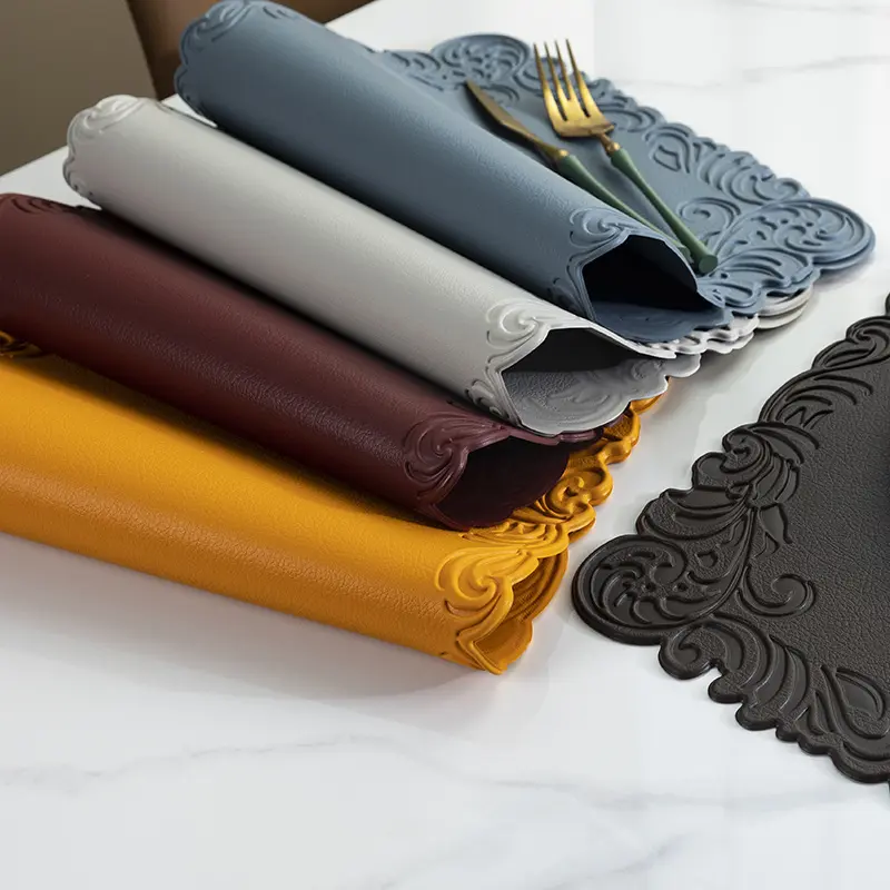1/4/10PCS Placemats Table Mat Tableware Pad PU Leather Waterproof Heat Insulation Non-Slip Placemat Soft Morandi Bowl Coaster