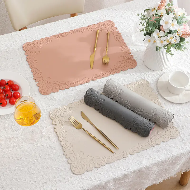 1/4/10PCS Placemats Table Mat Tableware Pad PU Leather Waterproof Heat Insulation Non-Slip Placemat Soft Morandi Bowl Coaster