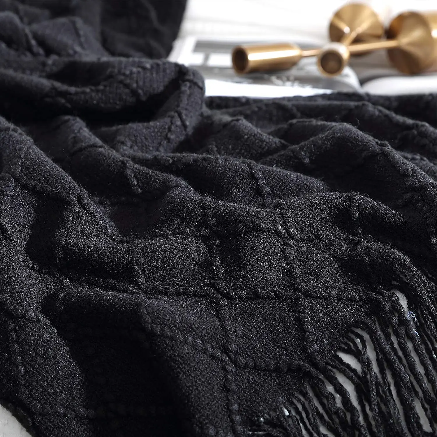 Gift Fall Black Throw Blanket for Couch-Soft Boho Bed Throw Blankets,Cozy Knitted Throw Blanket,Oversized Knit Farmhouse Blanket