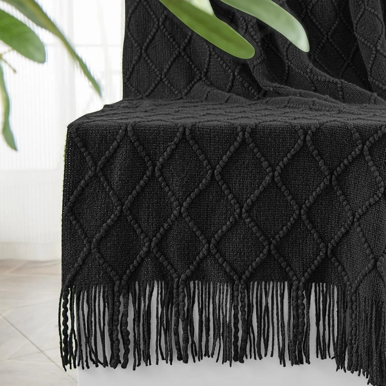 Gift Fall Black Throw Blanket for Couch-Soft Boho Bed Throw Blankets,Cozy Knitted Throw Blanket,Oversized Knit Farmhouse Blanket