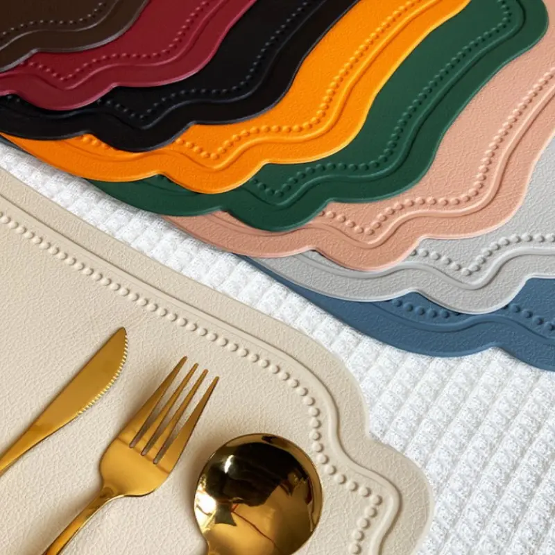 1/6/10PCS Placemats Table Mat Tableware Pad PU Leather Waterproof Heat Insulation Non-Slip Placemats Soft Black Bowl Coaster