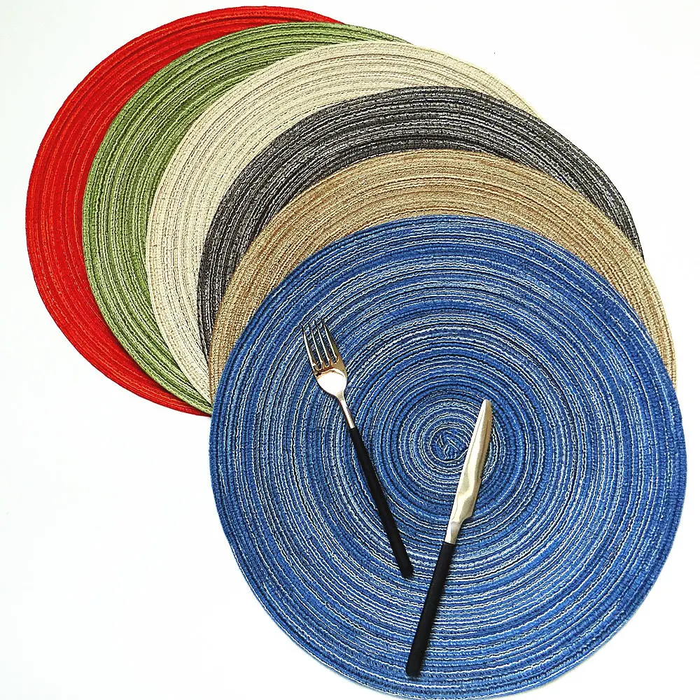 1/4/6sets Nordic Style Cotton Yarn Dinner Placemats Round Ramie Woven Cup Mat Heat Insulation Plate Mat Non-Slip Coaster Cup Mat