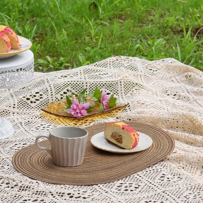 1/4/10PCS 35x50cm Oval Rop Cotton Braided Table Place Mat Coaster Placemat Non-Slip Table Mats for Dining Kitchen Table Washable