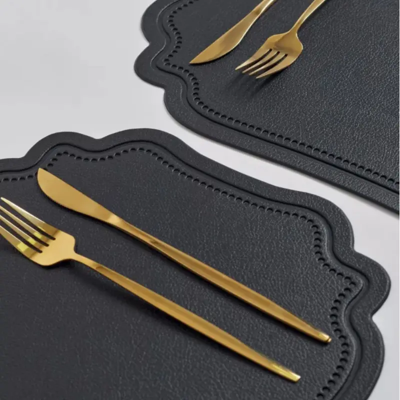 1/6/10PCS Placemats Table Mat Tableware Pad PU Leather Waterproof Heat Insulation Non-Slip Placemats Soft Black Bowl Coaster