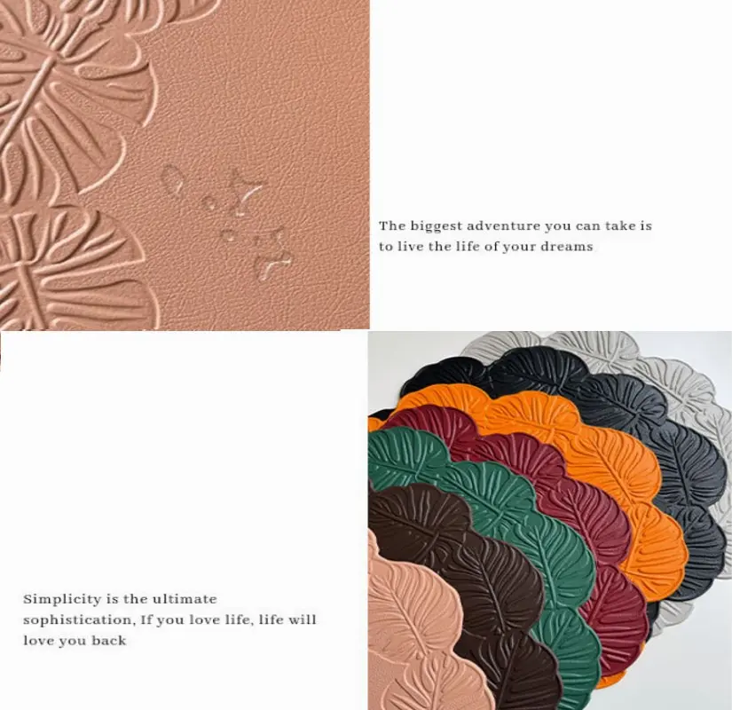 1/6/10PCS Flower Shaped Table Placemats Faux Leather Kitchen Table Mat Kitchen Table Pads Mats Outdoor Indoor Decor Orange Black