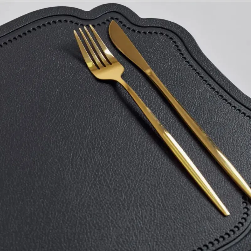 1/6/10PCS Placemats Table Mat Tableware Pad PU Leather Waterproof Heat Insulation Non-Slip Placemats Soft Black Bowl Coaster