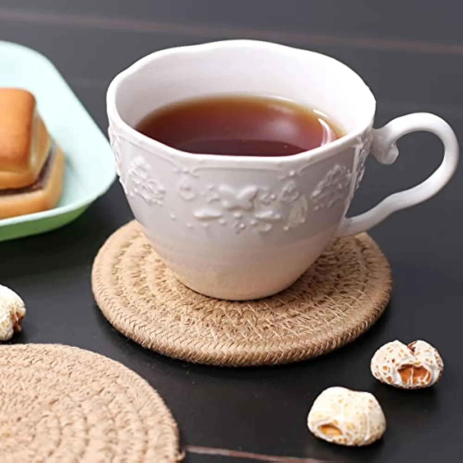 1/2/4sets jute knit oval placemat and round coaster set, insulated tabletop decoration, rustic style, wedding, dining kitchen