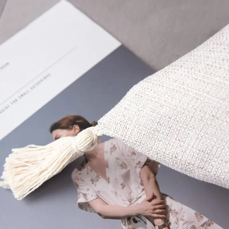45x45cm Cream Throw Pillow Covers Farmhouse Boho Decorative Throw Pillow Covers Linen Cushion Covers for Sofa Couch Décor