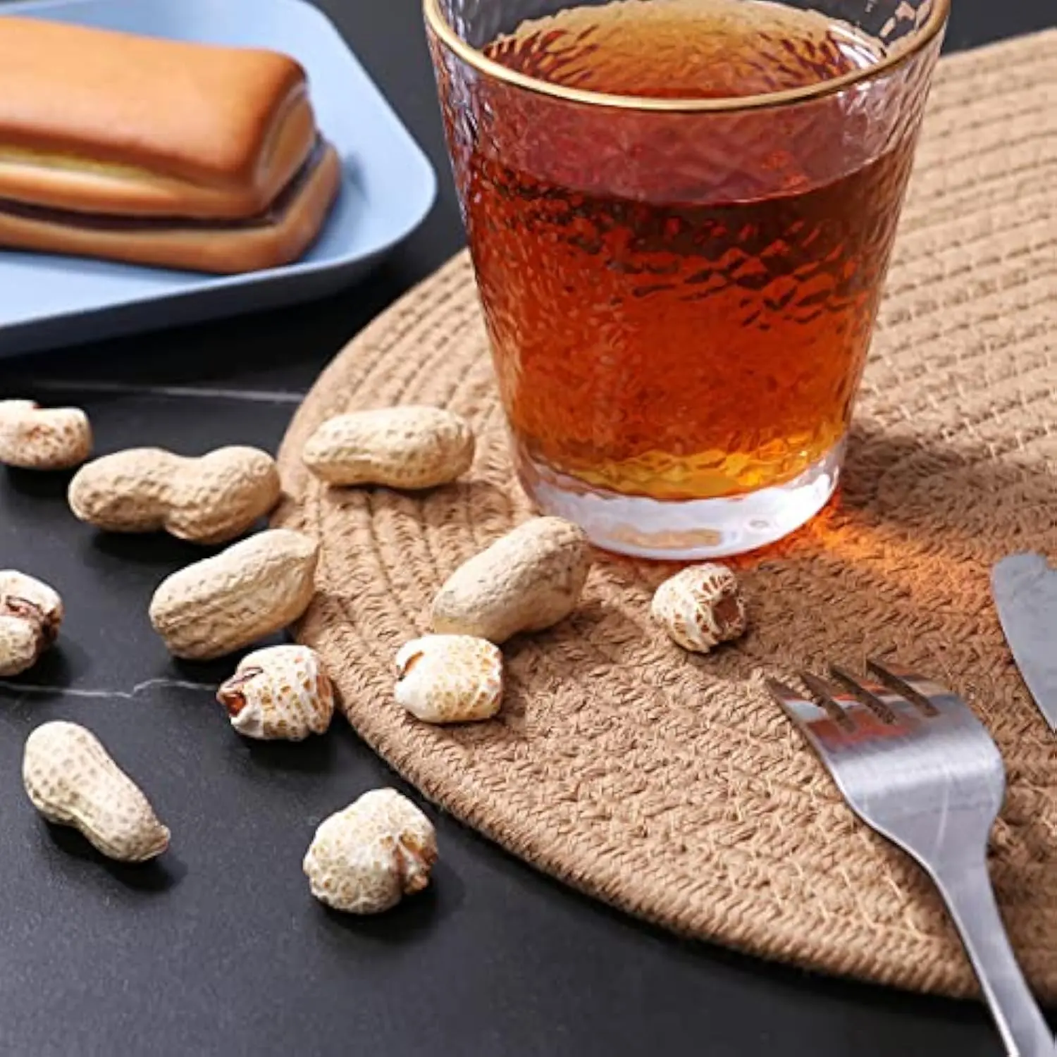 1/2/4sets jute knit oval placemat and round coaster set, insulated tabletop decoration, rustic style, wedding, dining kitchen