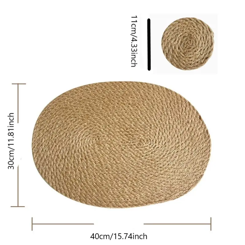 1/2/4sets jute knit oval placemat and round coaster set, insulated tabletop decoration, rustic style, wedding, dining kitchen