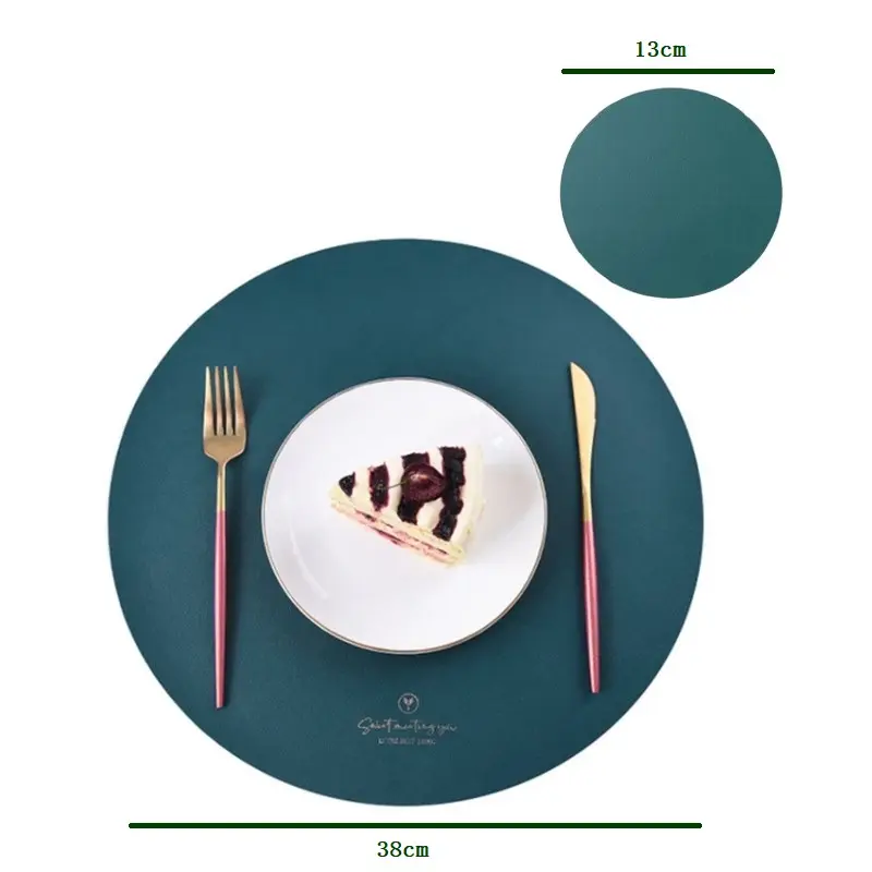 2sets Round Faux Leather Placemats Waterproof Anti-Slip Dual Sided Placemats Heat Resistant Washable Table Mats with Coasters