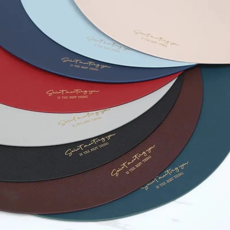 2sets Round Faux Leather Placemats Waterproof Anti-Slip Dual Sided Placemats Heat Resistant Washable Table Mats with Coasters