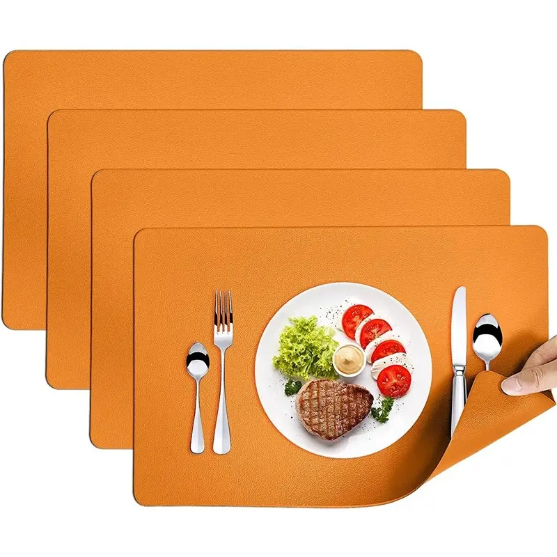 1/4/6PCS Orange Placemats for Dining Table Leather Table Mats Wipeable Reversible Place Mats Indoor Outdoor Halloween Decoration