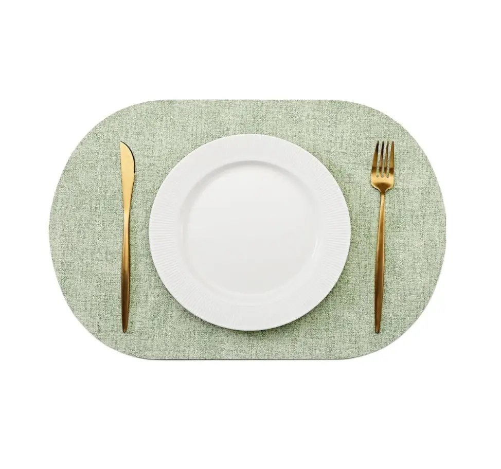 1/6/10pcs 30x44cm Oval Green Placemats PU Faux Leather Tables Mats Pad Wedding Table Decor Gift Placemats Kitchen Tableware Mats