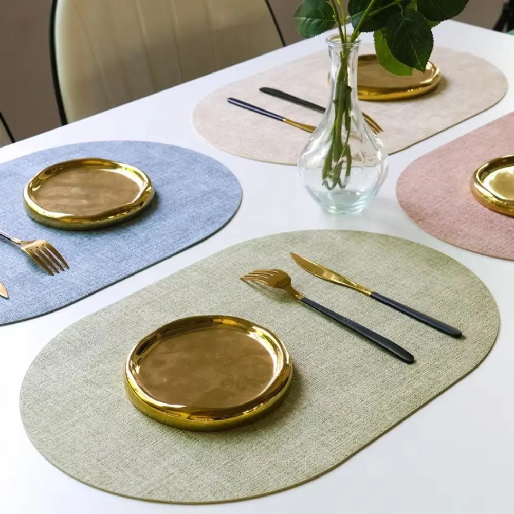 1/6/10pcs 30x44cm Oval Green Placemats PU Faux Leather Tables Mats Pad Wedding Table Decor Gift Placemats Kitchen Tableware Mats